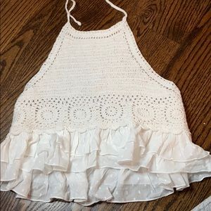 White halter crop top